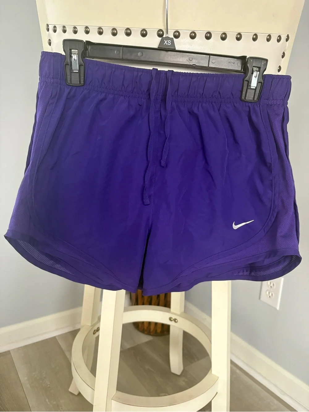 Nike Purple Athletic Running Shorts with Grey Swoosh